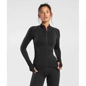 GYMSHARK Sweat Бесшовная куртка на молнии, черная B3A8W BB2J