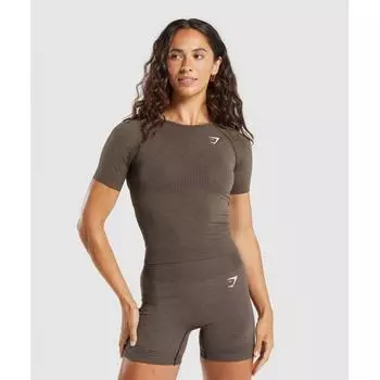 GYMSHARK Vital Seamless Tight T Shirt Penny Brown Marl B9A6X NBBW XS