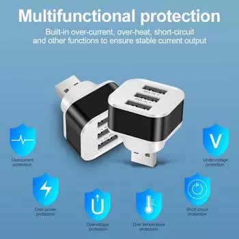 H1# USB2.0 HUB 3 порта адаптер быстрое зарядное устройство для телефона со светодиодным индикатором (черный)