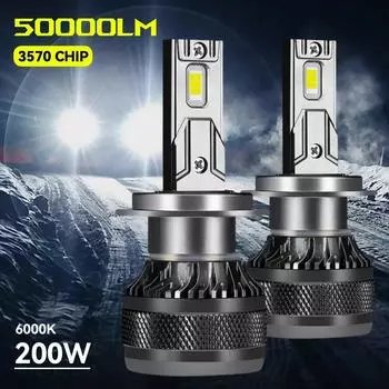 H4 H7 H1 H8 H11 HB4 9005 9006 Автомобильные светодиодные фары 12 В 6000 К 200 Вт Светодиодные фонари 50000 лм Авто светодиодные лампы Турбо Противотуманные фары Водонепроницаемые