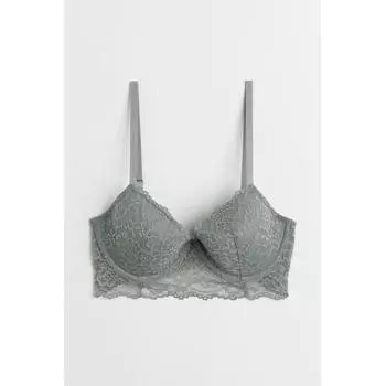 H&M Кружевной бюстгальтер на косточках с чашечками Sage Green 70A