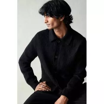 Кардиган HM Regular Fit из шерстяной смеси, черный XS
