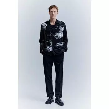 H&M Regular Fit Рубашка из вискозы, черная с цветочным принтом 1198129003