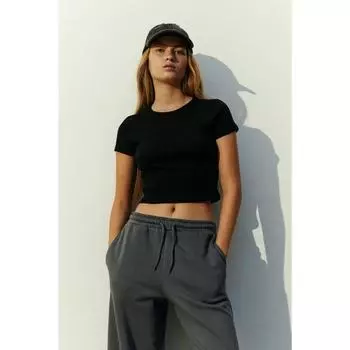 Укороченный топ HM Ribbed, черный 0980930001 XXSEUR XXSP