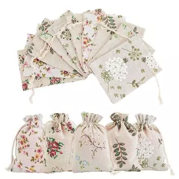 H PandaHall Drawstring 40 японский стиль пеньковая сумка завязка на шнурке ювелирные изделия 5 цветов и листьев подарочный аксессуар подарочная упаковка для Нового года 14x10 см сумки,