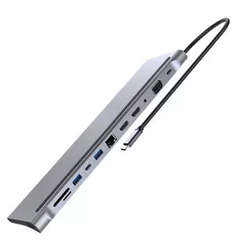 Хаб Type-C 12 в 1 USB 3.0 VGA RJ45 USB-C Адаптер 3,5 мм для ноутбука
