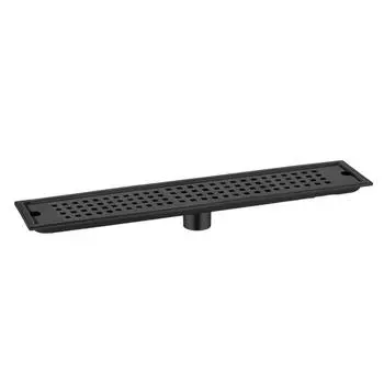 Hair Catcher Shower Floor Drain Rectangle Grid Metal Drain Strainer Bathroom Hardware Black 10*50cm