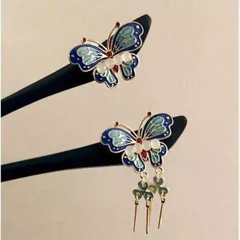 Hair Sticks for Buns Hanfu Hairpin Tassel Butterfly Tassel Hair Stick Wooden Hair Stick For Girl style 1