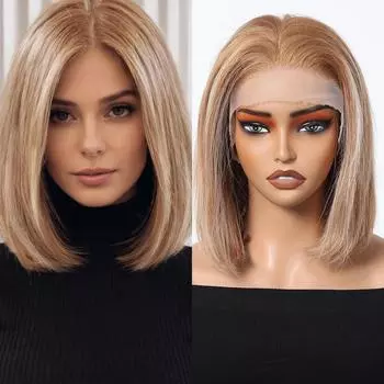 HAIRCUBE Короткий боб, прямые человеческие волосы, кружевной фронтальный парик, коричневый, мелирование, блондинка, Remy, человеческие волосы, предварительно сорванный парик спереди, парик для женщин