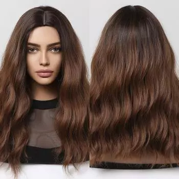 HAIRCUBE Средняя длина Ombre Коричневый синтетический парик Средняя часть волнистые повседневные натуральные волосы для женщин Косплей Парик из термостойкого волокна