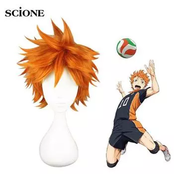 Хайкюу!! Hinata Syouyou Косплей Парик Короткие Оранжевые Пушистые Многослойные Парики Для Косплея Термостойкие Синтетические Волосы Аниме Парик + Кепка Для Парика
