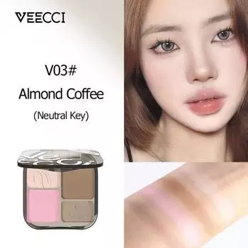 Хайлайтер VEECCI Highlight Contour Palette Matte Brightening Nose Shadow Makeup Natural Color Long Lasting Pearlescent 8g