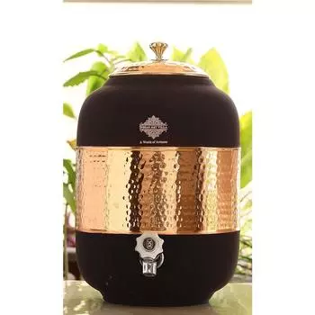 Half Hammered with Silk Finish Copper Water Pot in Black Color, Volume - 5 LTR.