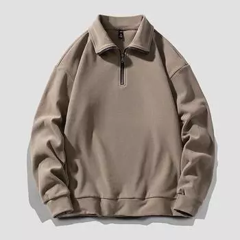 Half-height Zipper Stand-up Neck Sweater Men s Long-sleeved Pullover Thickened Solid Color Top M коричневый