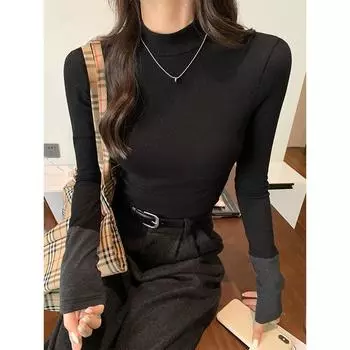 Half turtleneck bottoming shirt for women in autumn and winter, Korean style layered inner layer with elastic slimming slimming stand-up collar top S