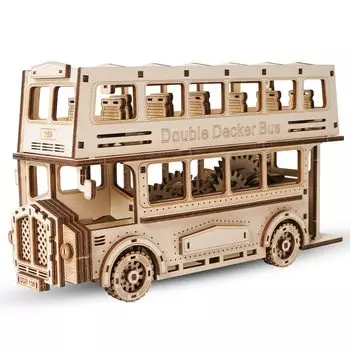 Hallisun 3D Деревянный пазл Сборка 3D пазла Роскошный двухэтажный автобус Движущийся Механический Ремесло Ручная работа DIY Механическая игрушка Хобби Рождество