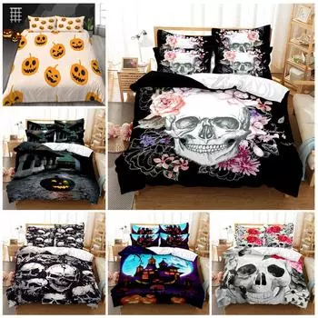 Halloween Bedding 3D Horror Pattern Duvet Cover Pillowcase 2/3pcs Single/double Bed Full-size Home Textile Teens Men Gift Baby 100x135cm