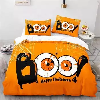 Halloween Boo Duvet Cover Cartoon Eyes for Kids Teens Adults Gift Little Monster Ghost Polyester Quilt Cover Bedroom Decoration 135x200cm 2pcs