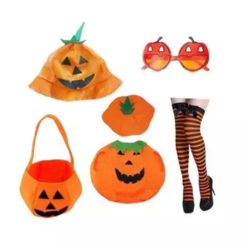 Halloween Costume Pumpkin Clothes Cape Cloak Headband Hat Glasses Decoration One Size