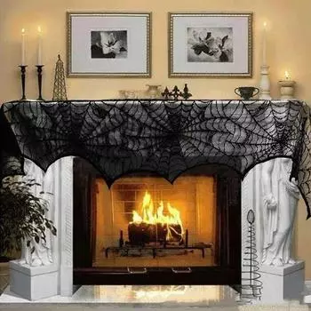 Halloween Decoration Lace Spider Web Skeleton Skull Tablecloth Black Fireplace Mantel Scarf Event Party Supplies D