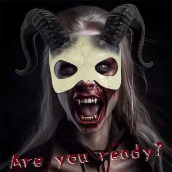 Halloween DIY White/ Devil Horn Half Face Mask Festival Role Costume Masquerade Performance Props One Size