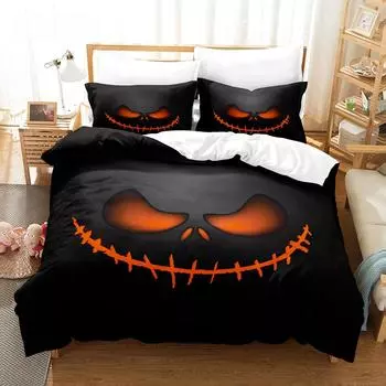 Halloween Duvet Cover Cartoon Pumpkin Twin Comforter Cover Lantern Bedding Set Polyester Ghost Quilt Cover for Kids Boys Girls EU single(135x200cm)