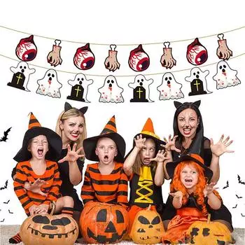 Halloween Flag Holiday Party Paper Decorations Bar Venue Atmosphere Photo Props B