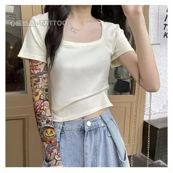 Halloween Full Arm Big Picture Flower Arm Water Transfer Holiday Cartoon Skull Pumpkin Funny Simulation Tattoo Sticker 170*480MM