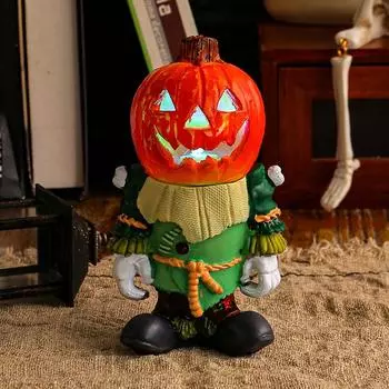 Halloween Led Light Pumpkins Knight Desktop Ornaments Decorative Glowing Small Pumpkins Head Ghost Resin Garden Decoration