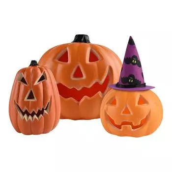 Halloween LED Lights With Purple Hat, Color-Changing Pumpkin Decor Set Of 3 Battery Operated Table Ornaments For Home Party Decor One Size