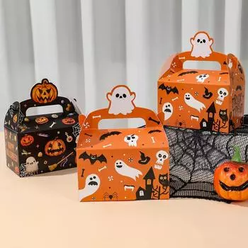 Halloween Paper Candy Box Decorations Favor Cartoon Horror Ghost Bat Pumpkin Spooky Gift Box Happy Halloween Cookie Party Supply as shown