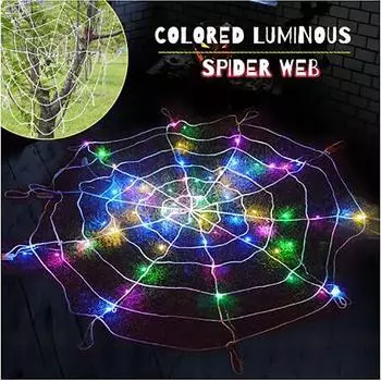 Halloween Props LED Spider Web Outdoor Party Light Up Cobweb Lighting Decor