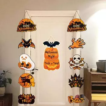 Halloween Pumpkin Doorplate Trick or Treat Hanging Board Halloween Home Door Decoration Festive Atmosphere Supplies