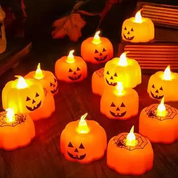 Halloween Pumpkin Light LED Candlestick Lamp Ornaments Props Happy Halloween Party Props Pumpkin Candle Light Home Decoration