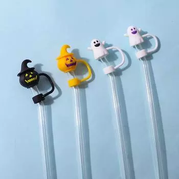 Halloween Silicone Sealing Straw Plug Reusable Drinking Dust Cap Cartoon Plugs Tips Cover Suit Cup Diy Accessories