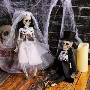 Halloween Skeleton Couple Ornament Skull Bone Bride And Groom Hanging Decoration for Home Haunted House Horror Props Bar Decor