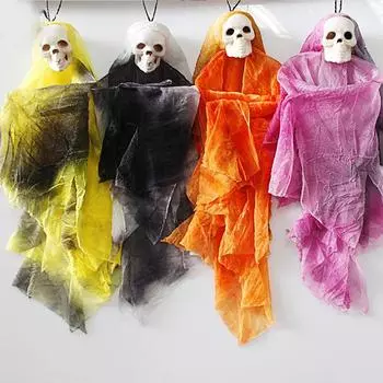 Halloween Skull Head Small Hanging Ghost Ornaments Doll Halloween Day Trick Room Horror Spoof Hanging Haunted House Decoration фиолетовый