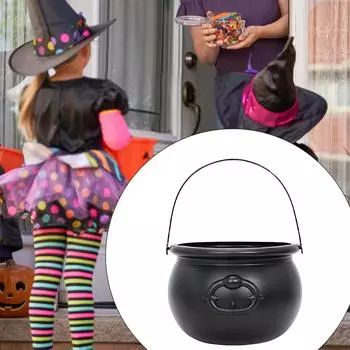 Halloween Theme Witch Candy Bucket Black Cauldron Decoration Props Multipurpose Storage Container for Treats and Gifts 1PC