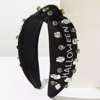 Halloween Themed Headband With Diamond Studded Skull Accessories For Decorating Holiday Hair Accessories One Size чёрный