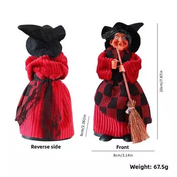 Halloween Witch Pendant for Haunted House Ceiling Halloween Decoration Scene Arrangement Hanging Witch Red and black grids