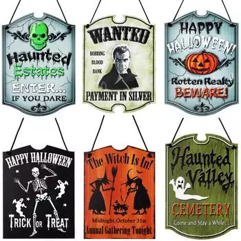 Halloween Wooden Pumpkin Skull Spider Bat Pendant Decoration Ghost Festival Haunted House Hanging Ornaments Happy Halloween 2024