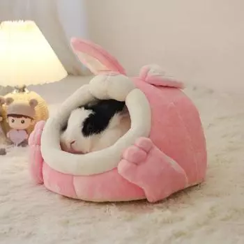 Hamster House Rabbit Shape Hamster Hideout Removable Cushion Sleeping Cage Guinea Pig Hedgehog Rat Chinchilla Bed Nest S синий