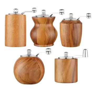 Hand-crank Pepper Grinder,Ceramic Core,Vase/Wine Jar/Sphere Style Spice Pepper Mill,Wooden,BBQ Mill,Multi-purpose Salt Shakers