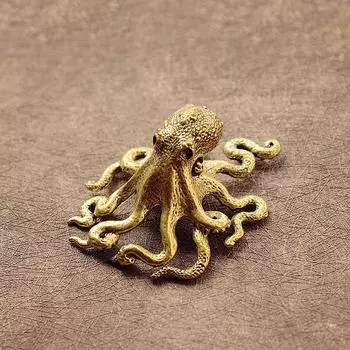 Hand Made Small Octopus Statue Metal Brass Tea Pet Table Ornament Lucky Home Decorations Accessories Chinese Tea Set Craft Gift