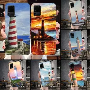 Hand Painted Lighthouse Painting Phone Case For Samsung Galaxy S6 S7 S8 S9 S10 S21 S22 Plus Ultra Soft Black Phone Cover Galaxy S30