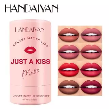 HANDAIYAN Velvet Matte Red Gift Box Suite Тонкая губная помада для губ Глазурь для губ Косметика 8pcs