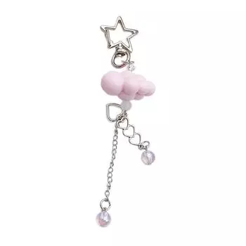 Handcrafted Key Chain Sweet and Stylish 3D Cloud Star Beaded Keychain Colorful Key Rings Bag Charm Phone Ornament розовый