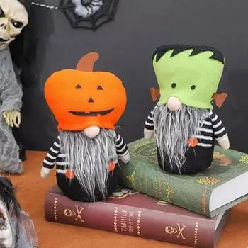 Handcrafted Pumpkin Hat Puppet Figurine Doll Delicate Cute Pumpkin Hat Dwarf Ornament Eye Catching Colorful Pumpkin Face Dolls зелёный