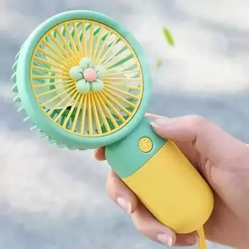 Handheld Small Fan Charging Portable Fan Summer Flower Color Block Mini Handheld Small Fan Portable USB Charging Fan синий