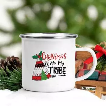 Handle Enamel Mugs Christmas Trees Truck Print Creative Coffee Cup Christmas Party Decor Drinks Wine Juice Cocoa Cups Xmas Gifts 360ML
